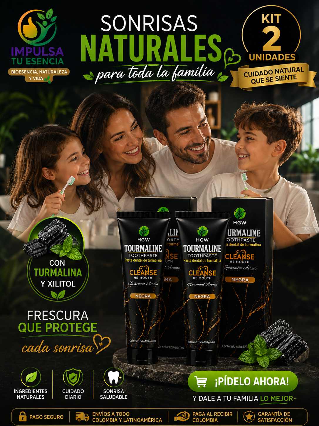 Kit x 2 Pastas Dentales Naturales Tourmaline Negra HGW® | 240 g