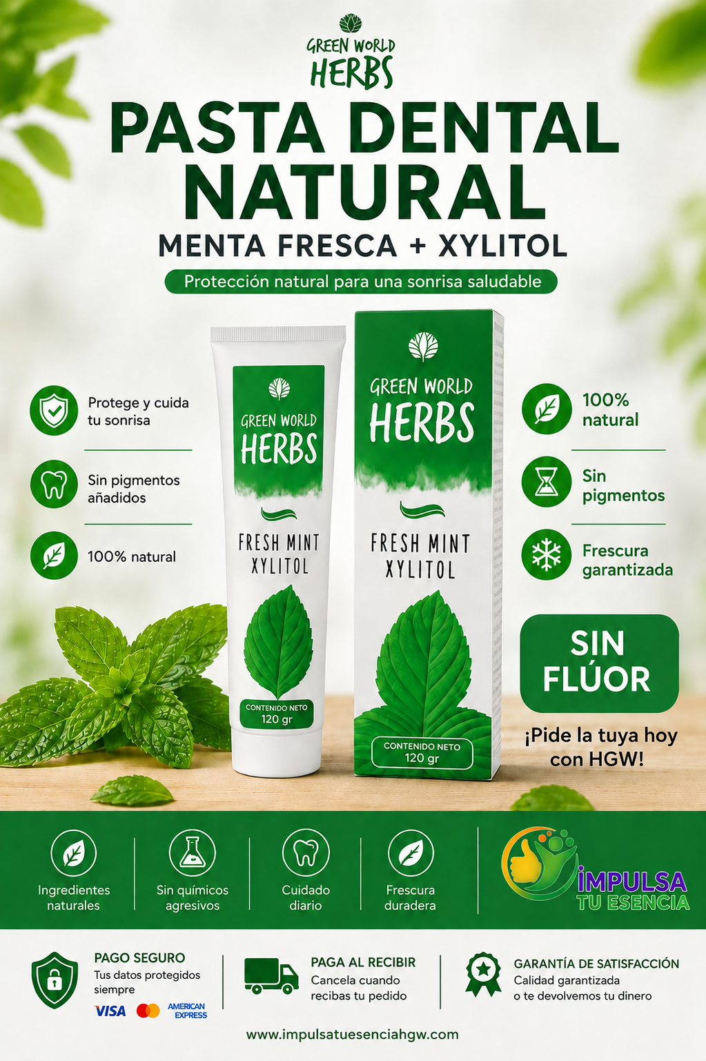 Kit x 2 Pasta Dental Natural Green World Herbs SIN FLUOR