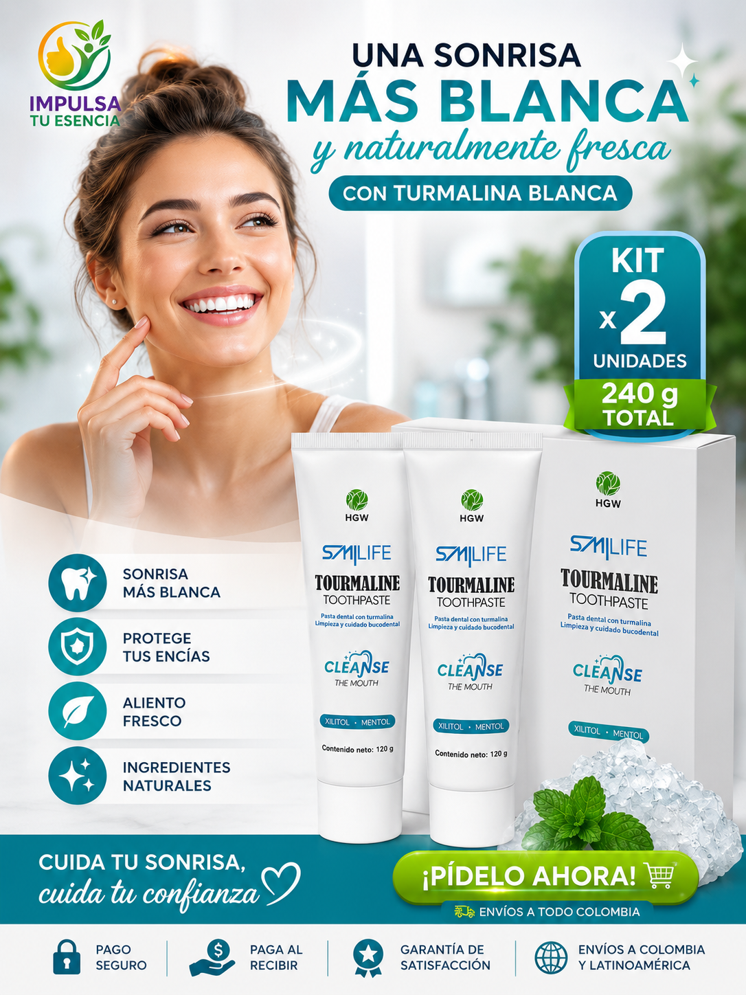 Kit x 2 Pastas Dentales Naturales de Tourmaline Blanca HGW | 240 g
