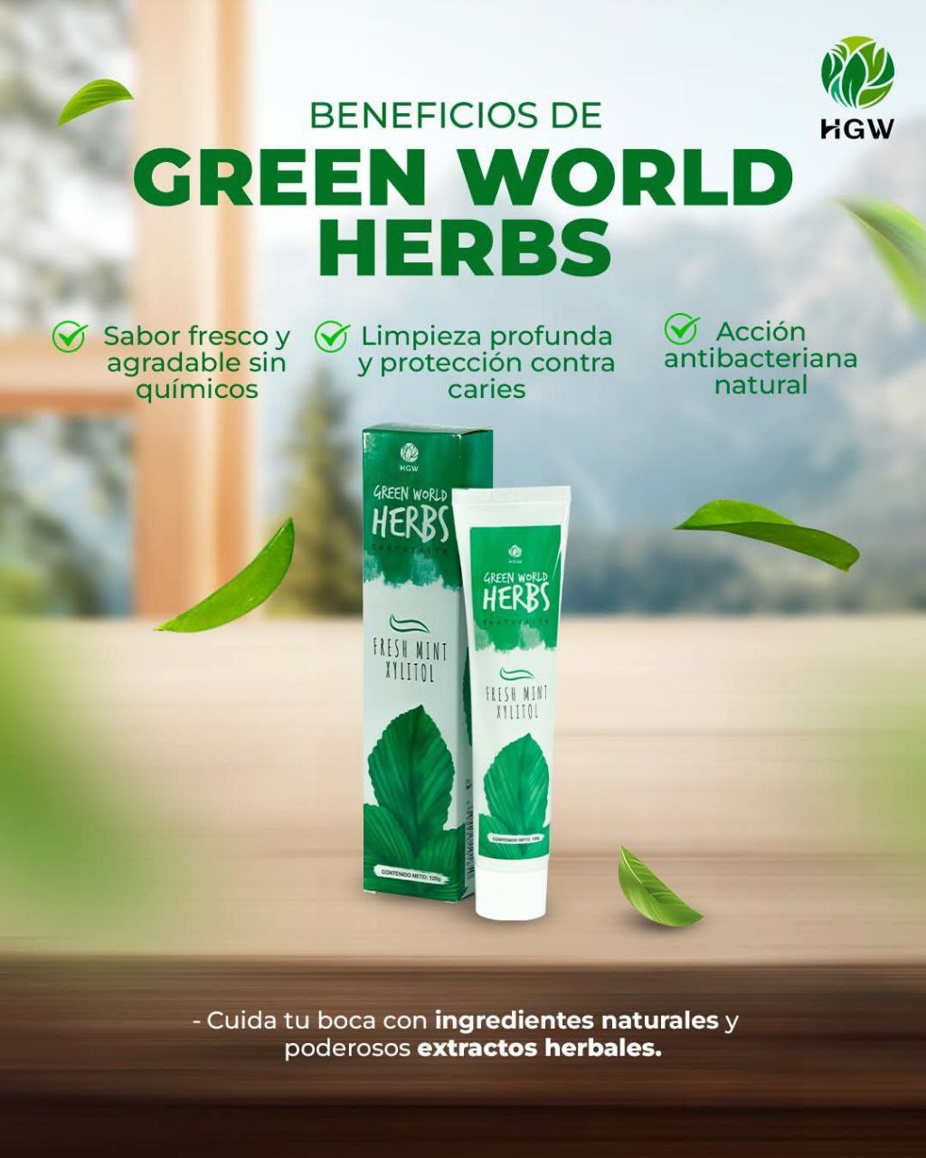 Pasta Dental Natural Green World Herbs SIN FLUOR